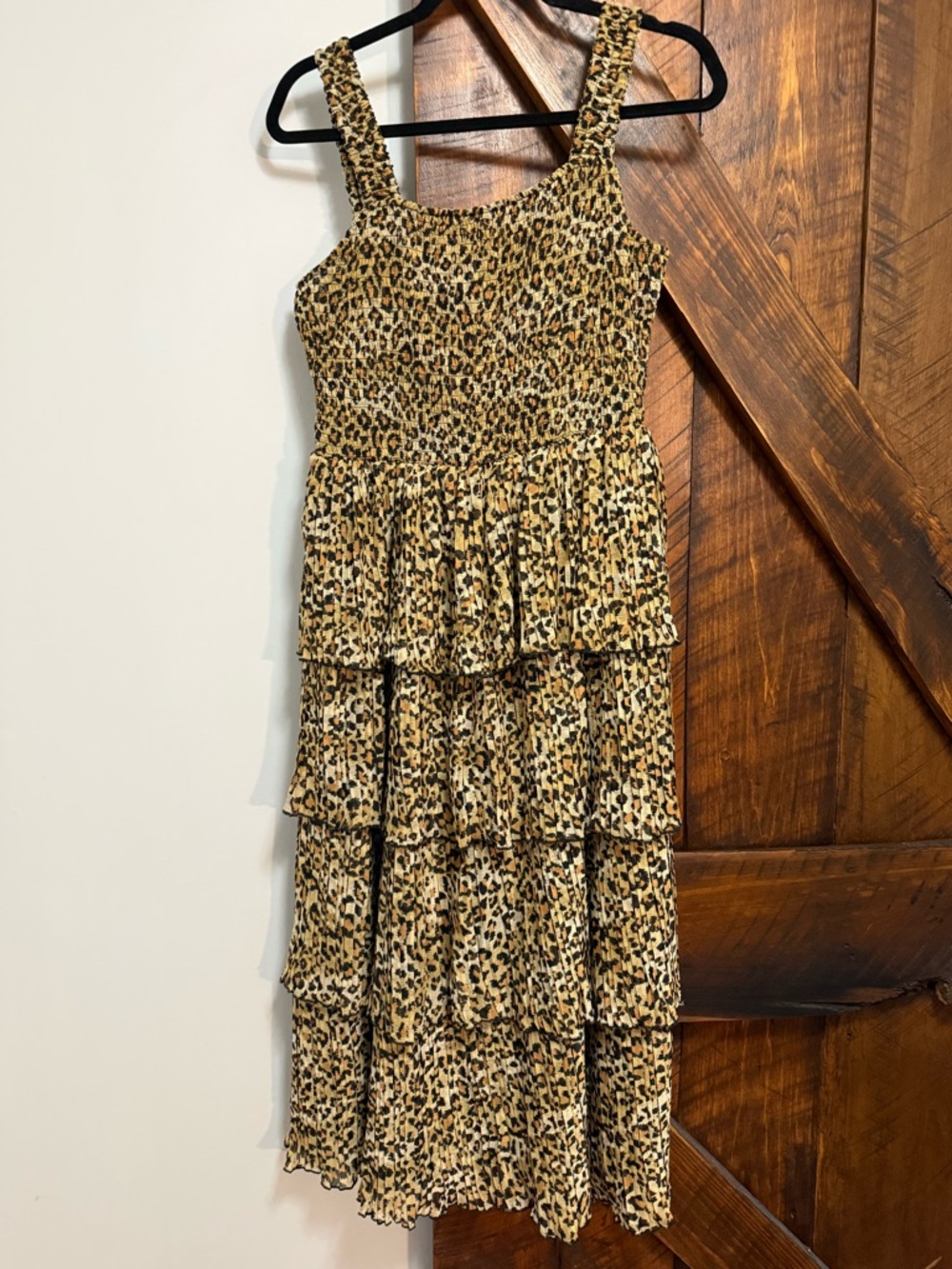 Leopard Print Tiered Maxi Dress - Tan